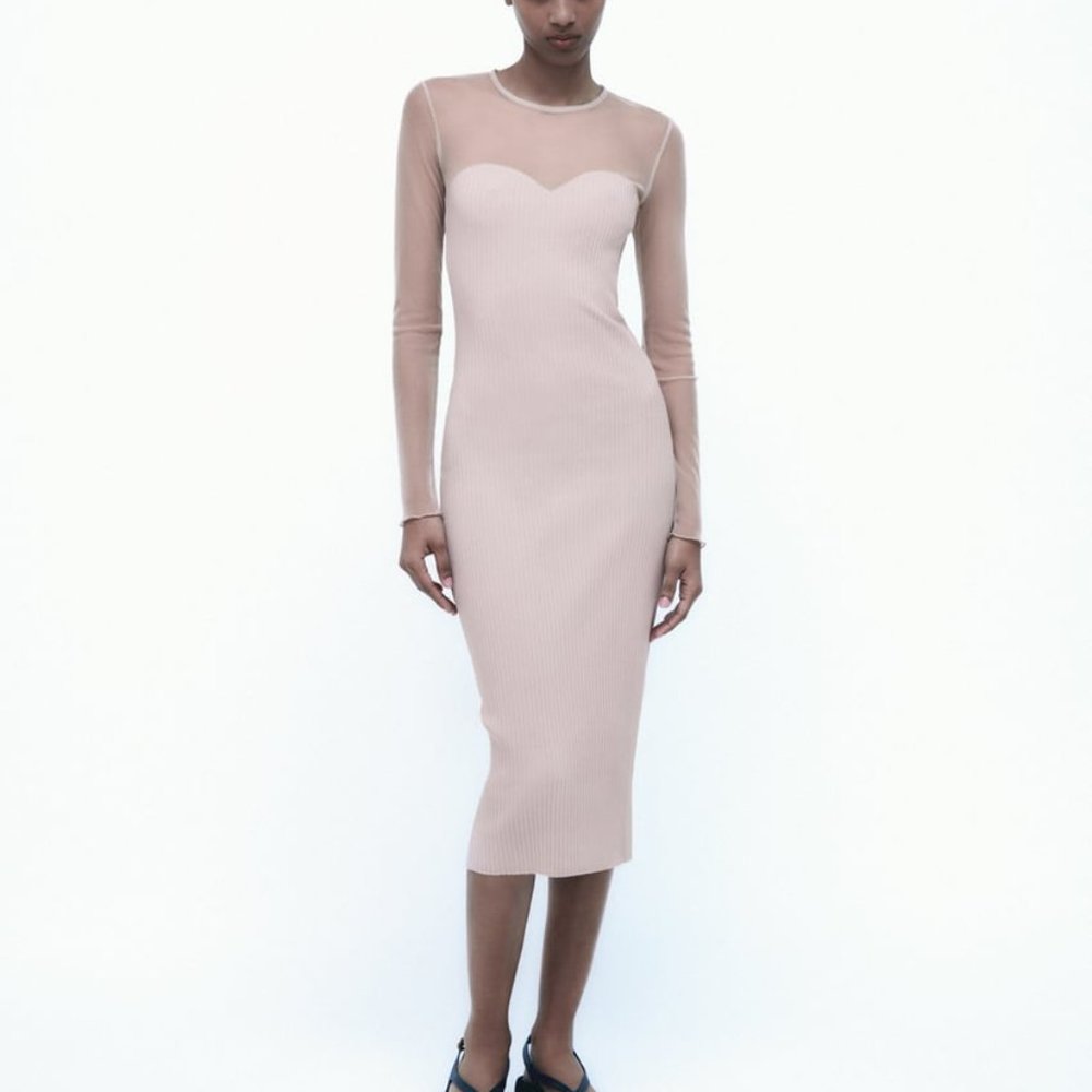 NWT COMBINATION TULLE DRESS GRAY MINK 0858/503